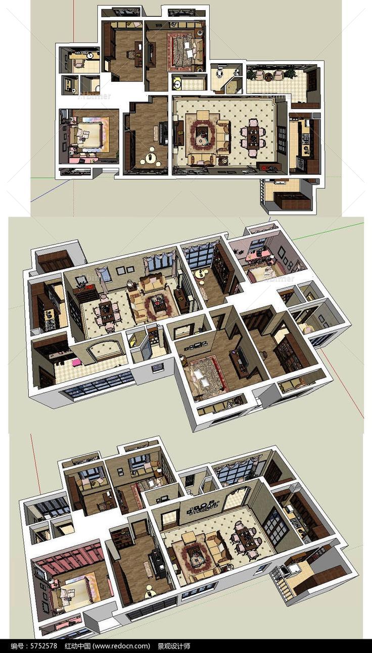 整体欧式户型室内草图大师SU模型