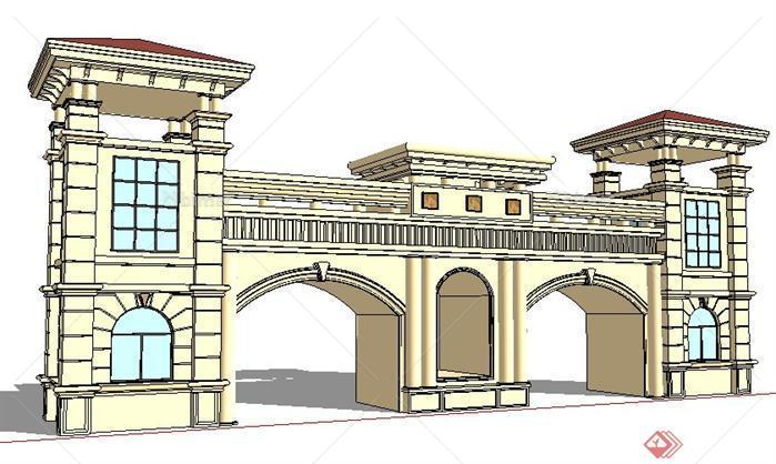 某欧式别墅区大门2个SketchUp(SU)3D模型