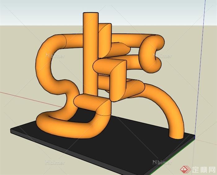 抽象橙色软管雕塑设计SU模型[原创]
