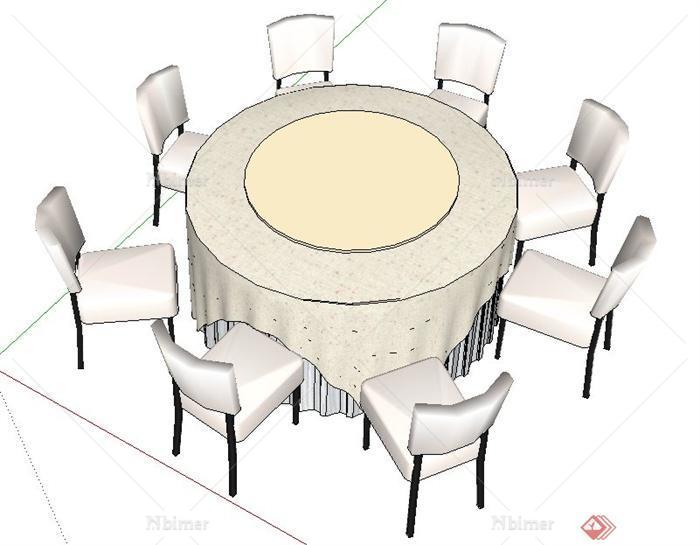 现代风格八人座圆形餐桌椅su模型