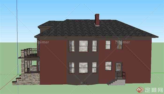 某欧陆式风格双层别墅建筑设计方案su模型