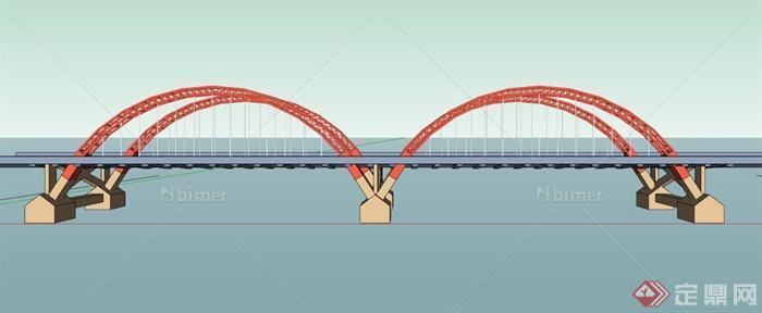现代拱形镂空桥梁设计SU模型