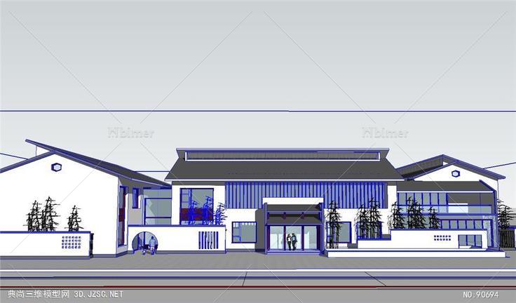 中式风格会所建筑SU模型