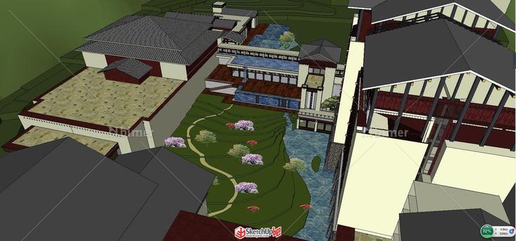 中式山地度假酒店项目方案模型