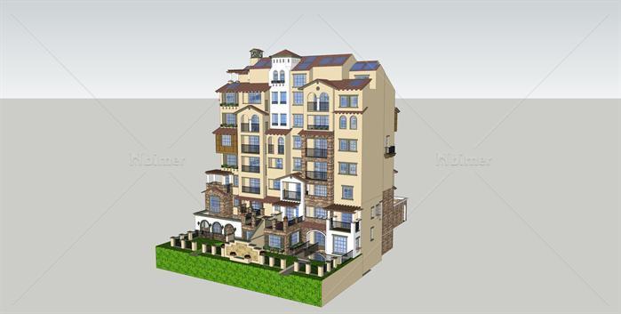 龙湖某地中海花园洋房住宅楼建筑设计方案SU模型