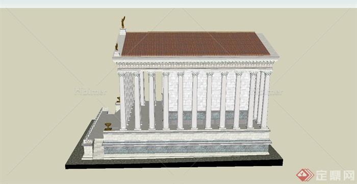 某希腊卡斯托和普鲁克斯神庙建筑设计SU模型[原创