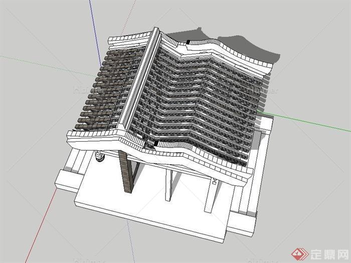 某古典中式门廊入口设计su模型