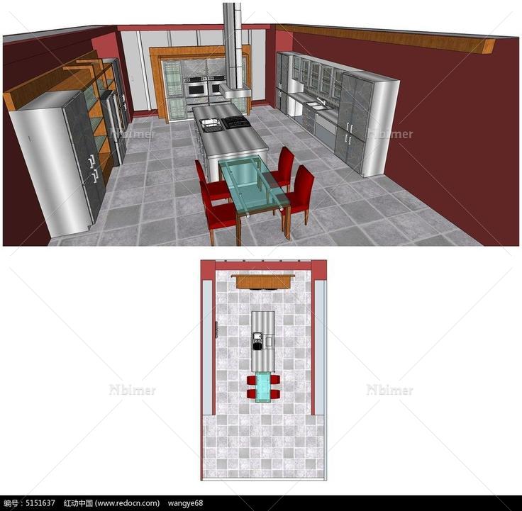 现代时尚整体厨房橱柜SU模型