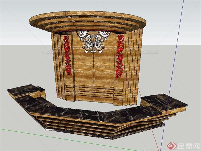 欧式风格酒店吧台与背景墙设计SU模型