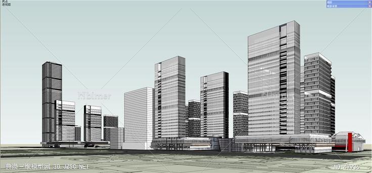 CBD中央办公区商业区与居住区总体规划su模型 3d