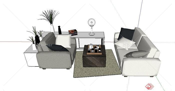 现代简约风格室内沙发茶几组合设计SU模型