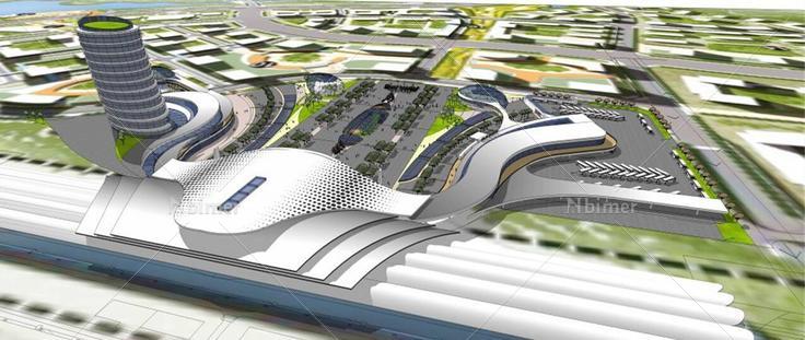 宣城某火车站规划建筑模型方案(89523)su模型下载