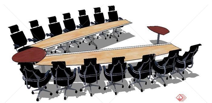 现代风格V字形会议桌椅su模型