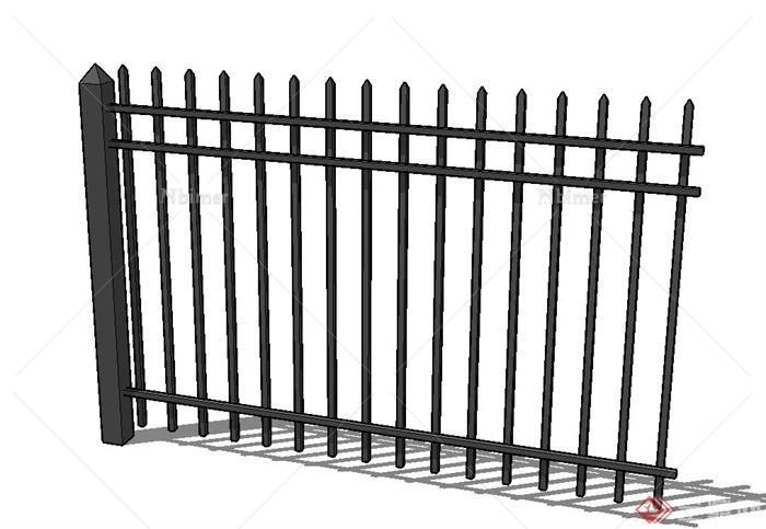 一段铁栅条围栏栏杆su模型[原创]