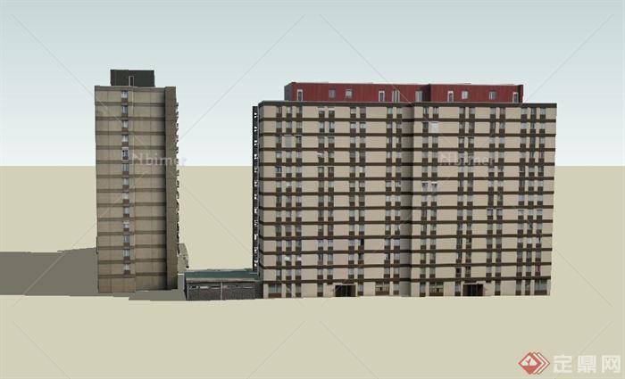 某两栋小高层现代风格学生宿舍建筑设计SU模型