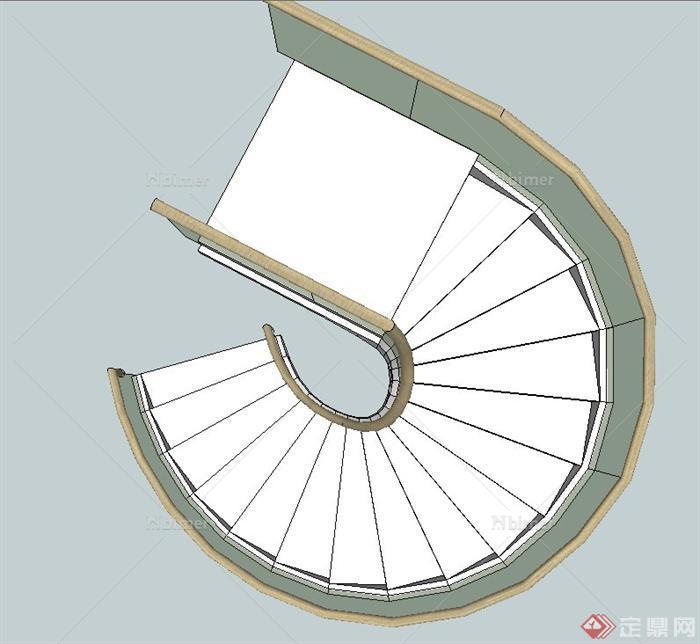 建筑节点旋转玻璃栏杆楼梯设计SU模型