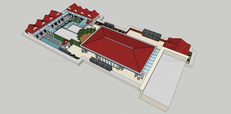 东南亚混搭天台餐厅SketchUP模型