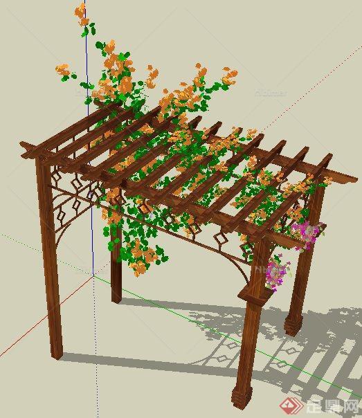 现代中式木花架su模型