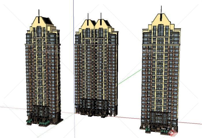 某现代高层居住建筑楼SU模型素材