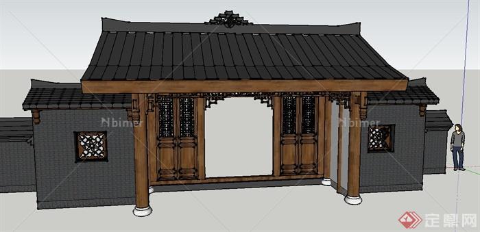 古典中式建筑入口木门设计SU模型[原创]