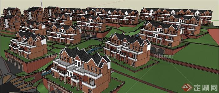 英格兰风格住宅区建筑规划SU模型
