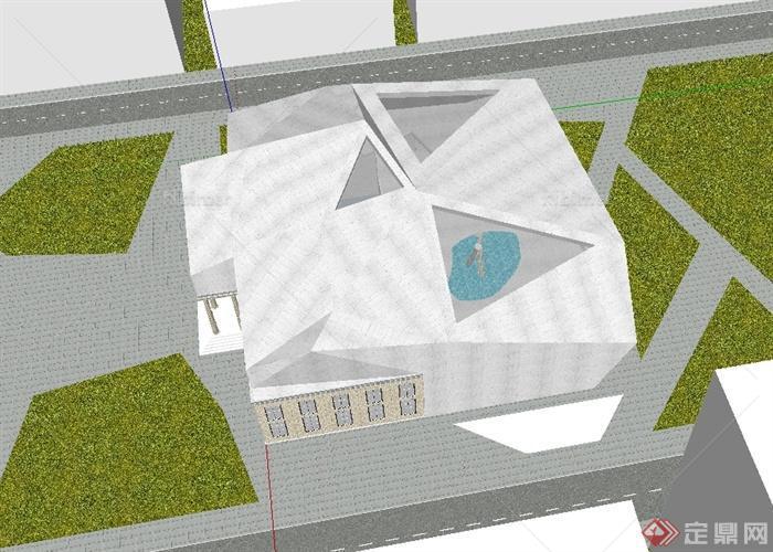 某现代风格文化会馆建筑设计su模型[原创]