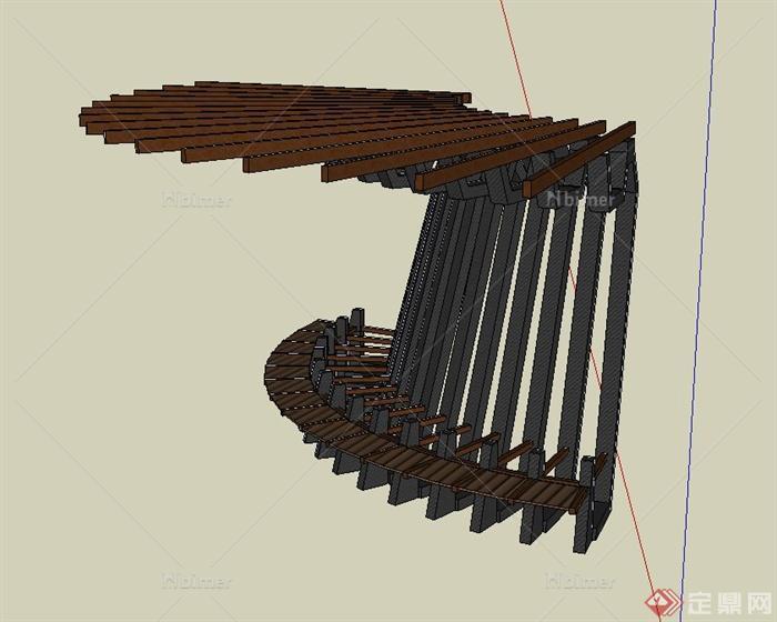 园林景观节点铁艺廊架与坐凳设计SU模型