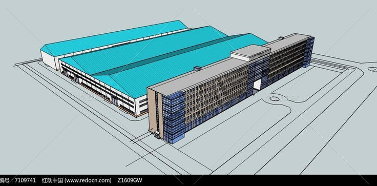 办公楼+厂房su模型