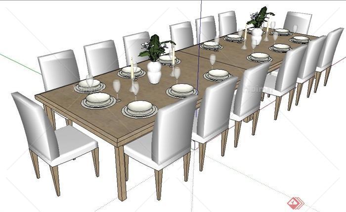 现代简约风格14人座餐桌椅su模型