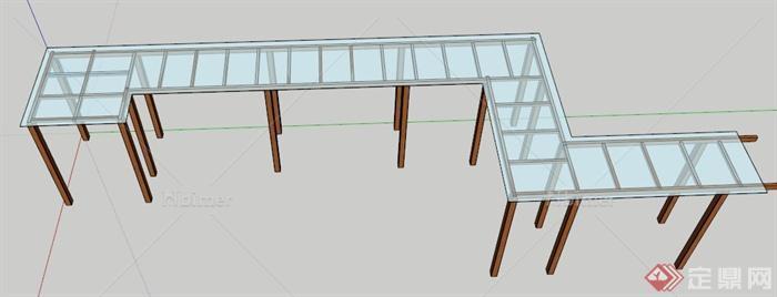 现代玻璃转折廊架设计su模型