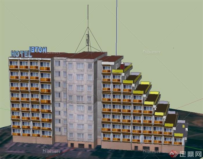 现代阶梯状酒店建筑设计su模型