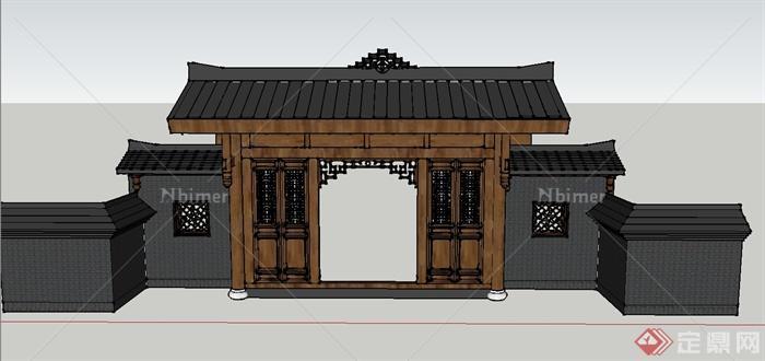 古典中式建筑入口木门设计SU模型[原创]