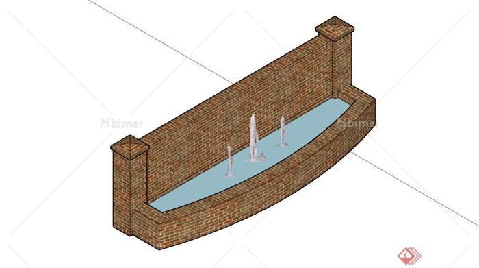 某红转喷泉水池SU模型