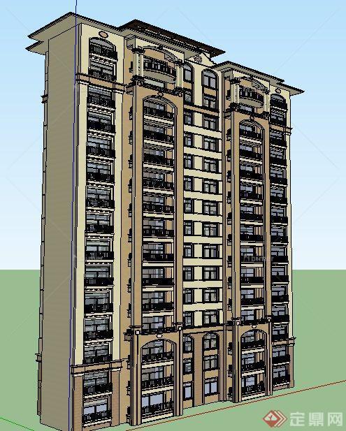 新古典风格拼接高层住宅楼建筑设计su模型