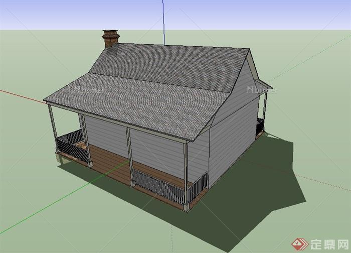 现代乡村单层住宅小屋建筑设计SU模型