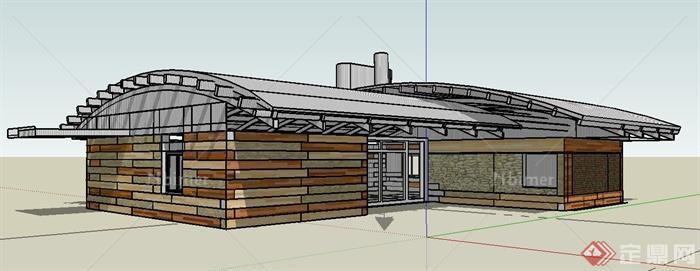 现代某弧形屋顶单层住宅建筑设计SU模型[原创]