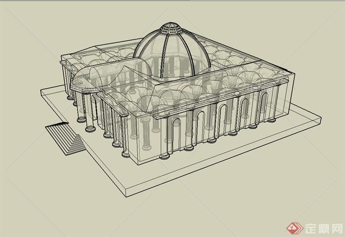 某欧式风格方形教堂建筑设计su模型[原创]
