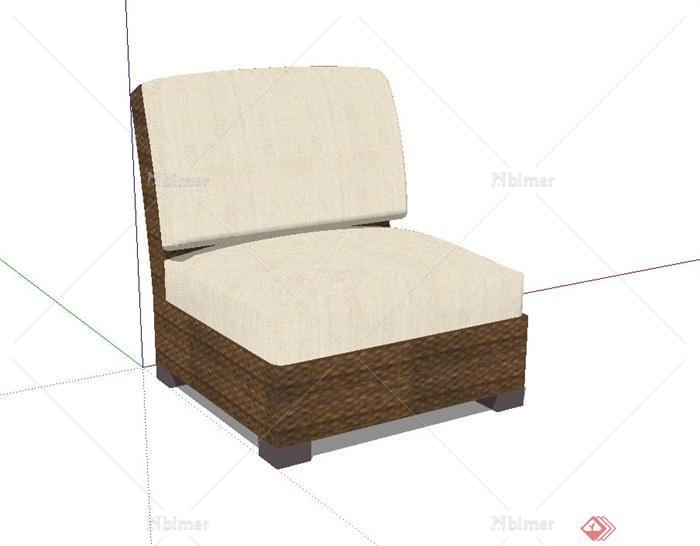 现代风格客厅单人沙发靠椅设计su模型[原创]