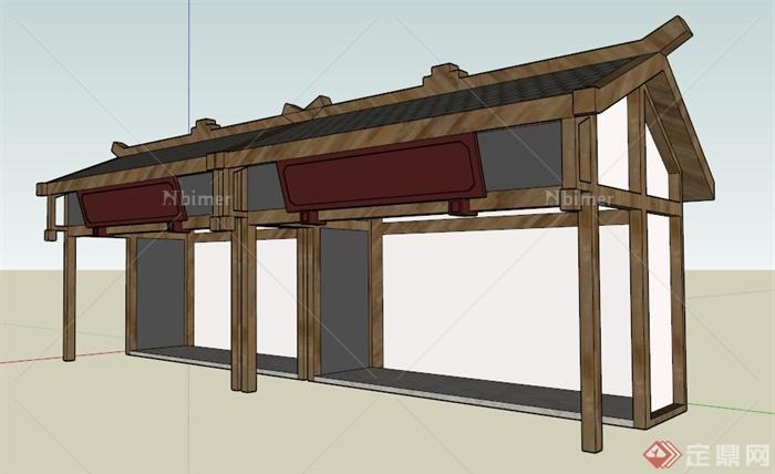 现代中式景观廊架设计su整体模型
