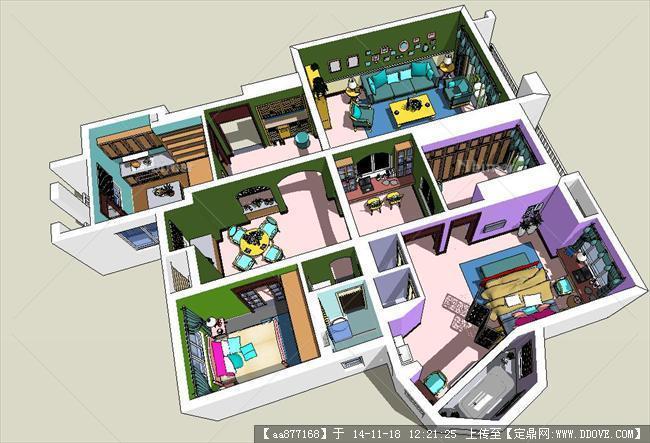 欧式户型室内家装方案精细SU设计模型