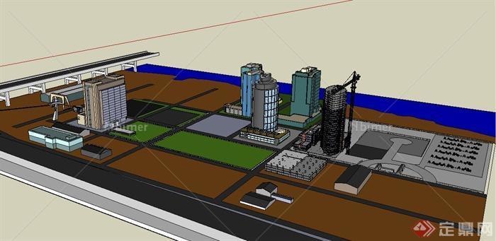 某欧式江边综合建筑设计SU模型