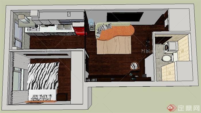 现代一居室单身公寓室内设计su模型