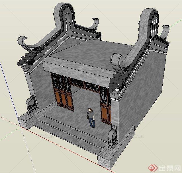 古典中式风格古建门房建筑设计su模型