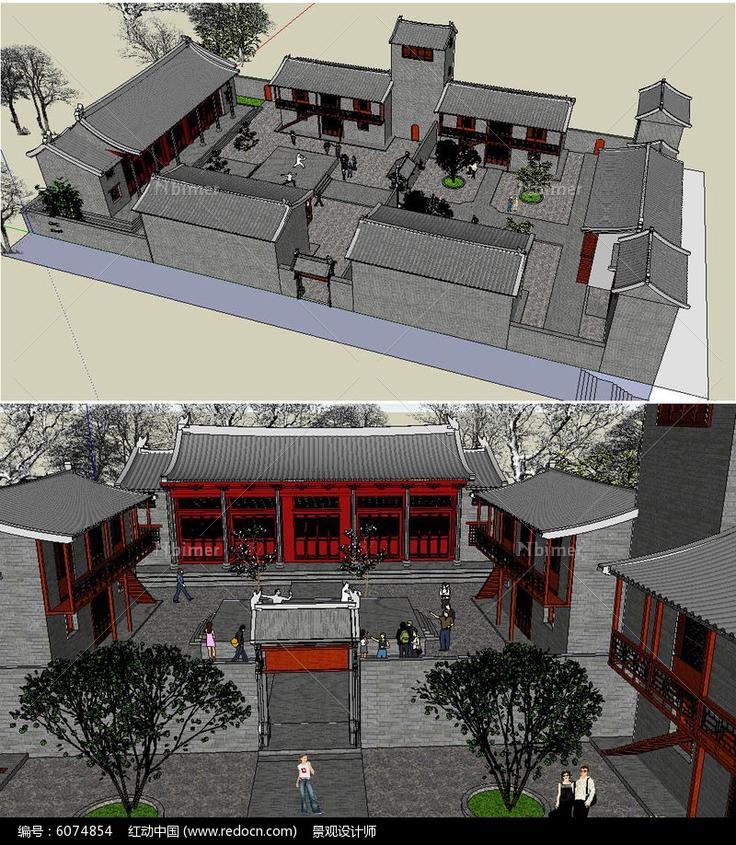 山西民居厅房院建筑草图大师SU模型