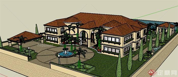 某欧式风格别墅住宅建筑设计方案SU模型