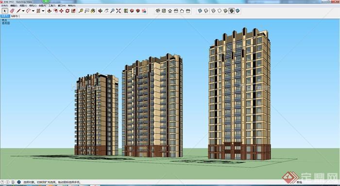 三栋住宅建筑设计SU模型