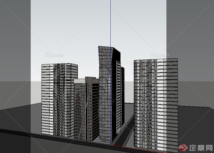 现代某城市多栋高层办公建筑设计SU模型