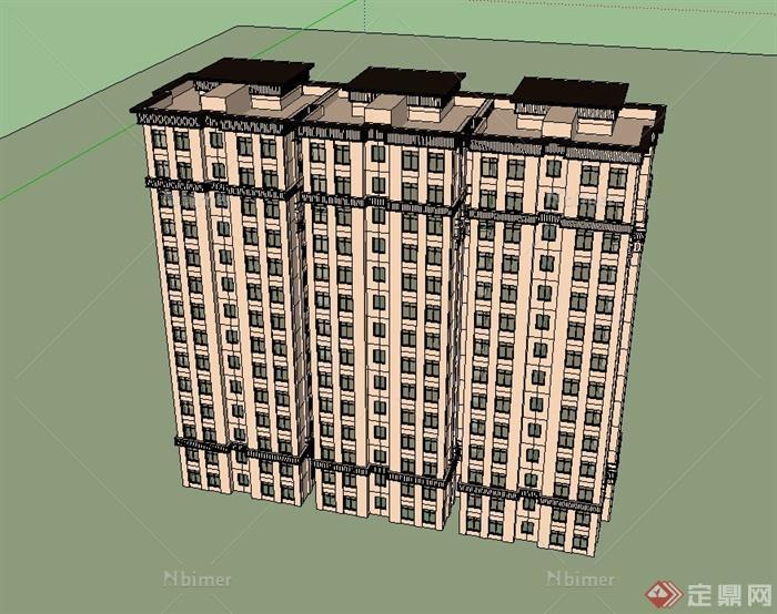 现代风格高层住宅小区楼详细设计SU模型[原创]