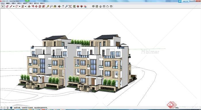 某现代风格多层住宅建筑设计方案SU模型7