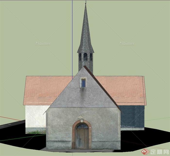 某单层十字形教堂建筑设计SU模型